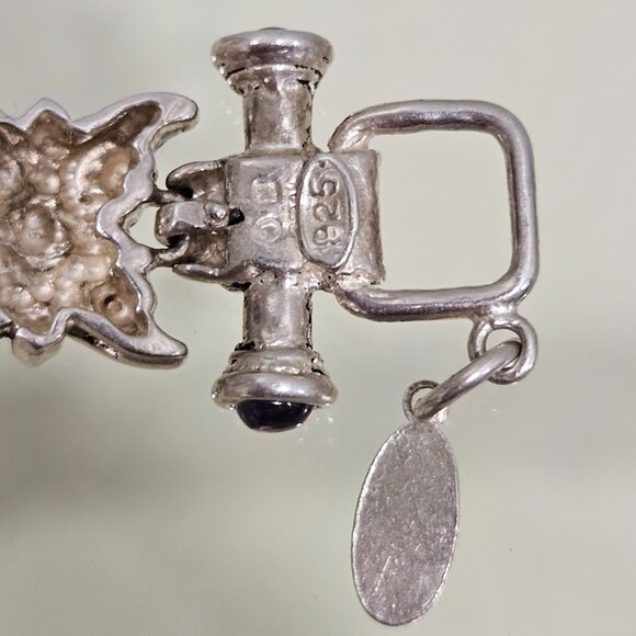 Vachi Sterling Silver Blue Stones Vintage Design Toggle Bracelet Signed - Picture 8 of 16